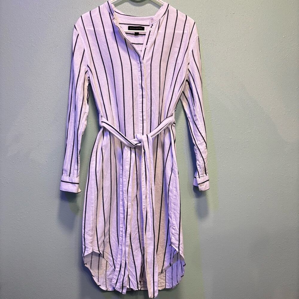 Banana Republic Black and White Striped Long Sleeve Tie Shirt Dress Size S